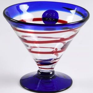 Kosta Boda Royal Caribbean Martini Glasses Blue and Red Swirl Set of 2